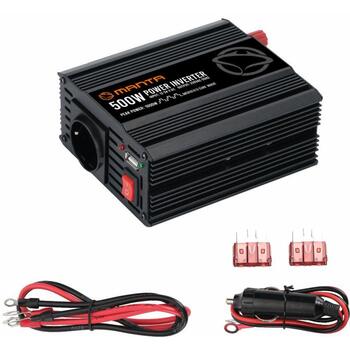 Manta MPI500M инвертор, 500W, 1000W, 12V или 24V на 230V, USB DC 5V 2.1A, модифицированная синусоида, защита (MPI500M)