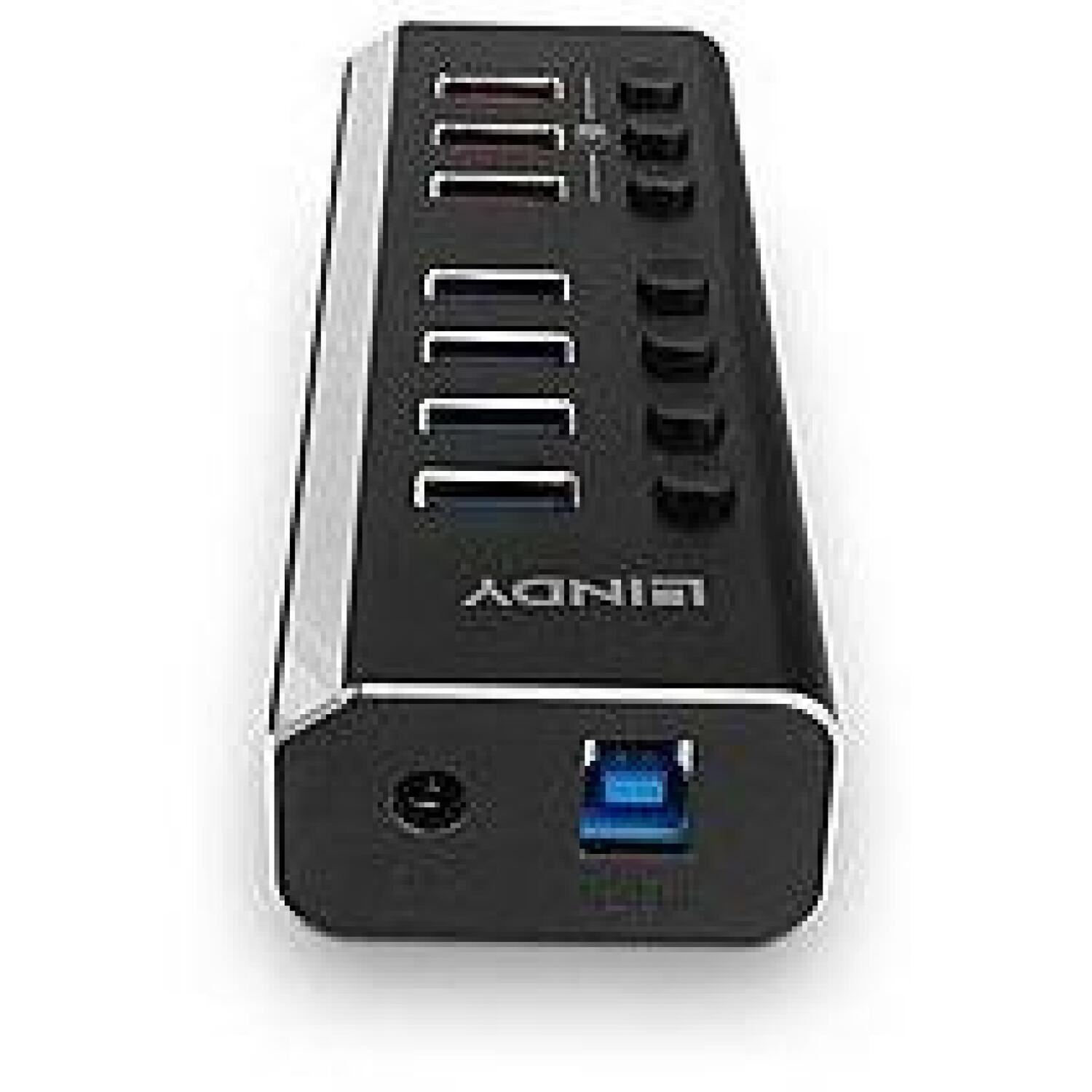 Lindy USB centrmezgls 43371 4x USB 3.0, 3x ātrā uzlāde, 5Gbps, slēdzis katram portam, 54W barošanas avots (43371)