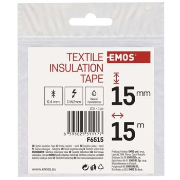 Emos Текстильная изоляционная лента F6515, 15 м, 15 мм, черная, УФ-устойчивость, электрическая прочность 1 кВ/мм (F6515)