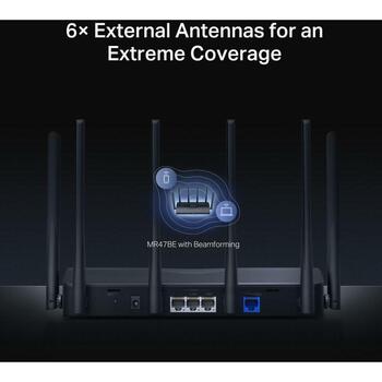 Mercusys беспроводной маршрутизатор MR47BE, 9300 Mbit/s, 4 порта, Три диапазона (2.4 GHz / 5 GHz / 6 GHz), 6 антенн, WPA3 (MR47BE)