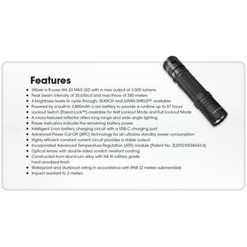 Nitecore EDC31 3500 лм, 380 м, 3800 мАч, LED, перезаряжаемый, черный, выключатель света, IP68, 100 г (EDC31)