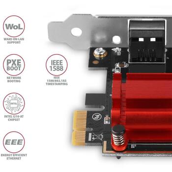 Axagon Сетевая карта PCEE-GIX 1GbE 1порт, Intel I210, PCIe 2.1, RJ-45, 10/100/1000 Мбит/с, Wake-on-LAN, Jumbo кадры (PCEE-GIX)