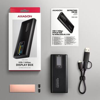 EEM2-SD2B Obudowa zewnętrzna aluminiowa bezśrubowa USB-A/C 3.2 Gen2 M.2 NVMe/SATA wyświetlacz LED, czarny (EEM2-SD2B)