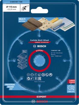 Cietmetāla disks 115 x 1 x 22,23 mm, Mazām leņķa slīpmašīnām EXPERT CARBIDE MULTI WHEEL GRIEZĒJDISKS, 2608901188 BOSCH (2608901188)