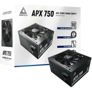 Montech Datora barošanas bloks APX750, 750W, 100-240V, 50/60Hz, 20+4 pin ATX, 80 PLUS White, aktīvā dzesēšana, 1 ventilators (APX750)