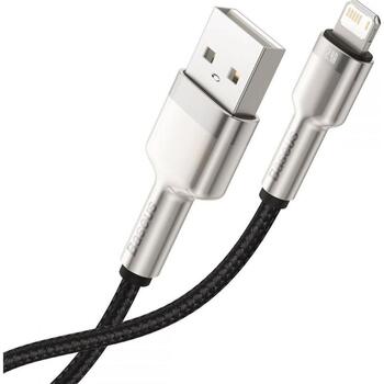 Baseus vads Cafule CALJK-A01, 1 m, 2.4 A, USB Type-A uz Lightning, 480 MB/s, neilons, cinks, melna, sudraba (CALJK-A01)
