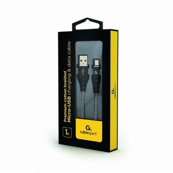 Gembird кабель USB2 на Micro-USB 1м, 1 USB 2.0, 1 Micro-USB, черный/белый, хлопковая оплетка, металлические разъемы (CC-USB2B-AMMBM-1M-BW)