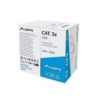Lanberg LAN kabelis CAT.5E UTP 100m, LCU5-12CU-0100-S, 100m, 0.45mm, 100MHz, vara, pelēks, Fluke izturēts (LCU5-12CU-0100-S)