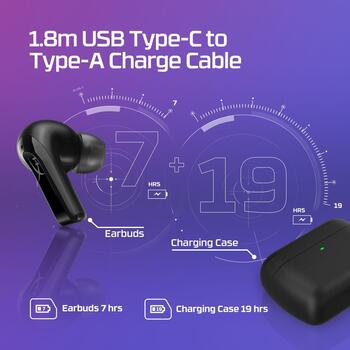 HyperX austiņas Cloud MIX Buds 2 7D0A4AA, 5-22500Hz, 16Ω, 107dB, 9mm, Bluetooth 5.3, ANC, 26h, 20m, USB-C, melnas (7D0A4AA)