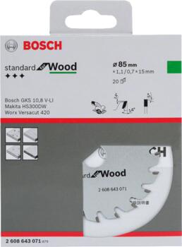 Ripzāģa disks 85x15x1.1/0.7mm, Rokas ripzāģiem PRO WOOD RIPZĀĢA ASMENS, 2608643071, BOSCH (2608643071)