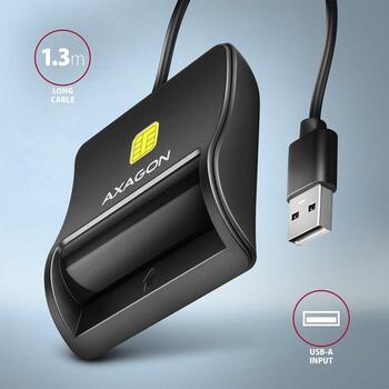 Axagon считыватель смарт-карт CRE-SM3N USB 2.0, длина кабеля 1.3 м, вес 57 г, черный, поддерживает T=0 и T=1, Plug and Play, CE (CRE-SM3N)