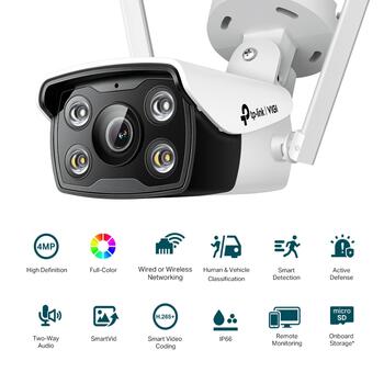 TP-Link VIGI C340-W(4mm), 4MP Wi-Fi сетевая камера, 2560x1440, 30m ИК, IP66, двусторонняя аудиосвязь, H.265+ (VIGIC340-W(4MM))