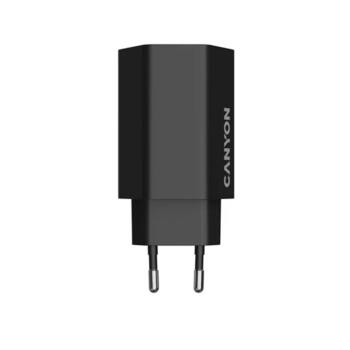 Kompakts sienas lādētājs ar GaN tehnoloģiju 65 W kopējo jaudu 2×PD un 1×QC ātrās uzlādes portiem HEXAGON 65 GaN 65W EU Melns CND-CHAHEX65B CANYON (CND-CHAHEX65B)