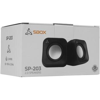 Sbox Динамик SP-203B, 2.0, 2 x 2,2 Вт, 100 Гц - 20 кГц, >=80 дБ, 2 x 52x52x52 мм, 5 В, 3,5 мм + USB, 0,6 м (SP-203B)