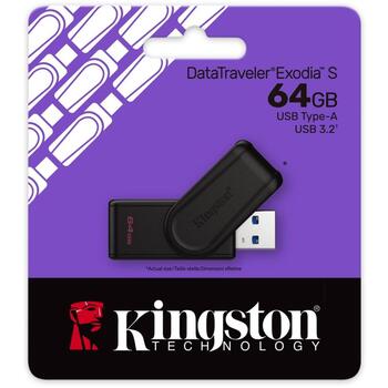 Kingston DataTraveler Exodia S DTXS/64GB, 64 GB, USB Type-A, USB 3.2 Gen 1, melns, 1 pc(s), saderīgs ar Windows, macOS, Linux (DTXS/64GB)