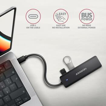 Axagon USB centrmezgls HUE-C1C 4x USB 5Gbps, strāvas kabelis 19 cm, atbalsta Android, Windows, Mac OS (HUE-C1C)
