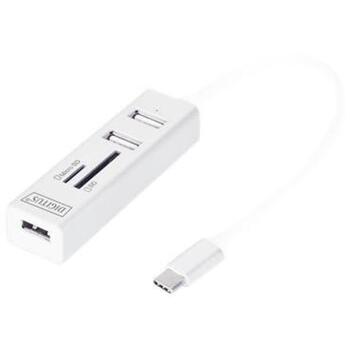 Digitus USB centrmezgls DA-70243, 3x USB 2.0, SD, MicroSD, USB-C, galda, balts (DA-70243)