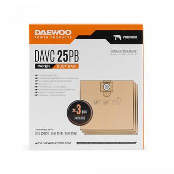 Papīra putekļu sūcēja maiss DAVC 25PB DAEWOO, DAVC2514S/DAVC2516S/DAVC2500SD/DAVC2014S/DAVC2014, 3, 0,27kg (DAVC 25PB)