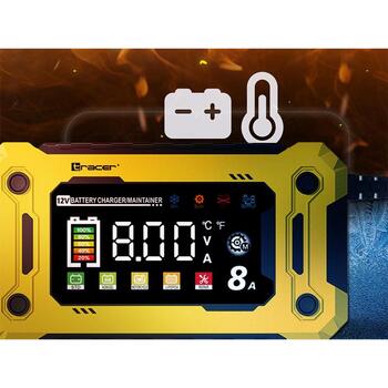 Tracer Зарядное устройство TRABAT47777, 12V, 8A, LED/LCD, 220-240V, 9 режимов зарядки, автоматическая зарядка (TRABAT47777)