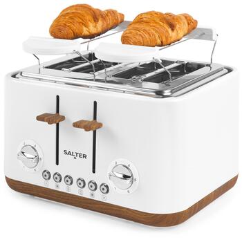 Salter Tosteris EK5823WHTVDE, 1630W, 4 maizītes, balts/koks, atkausēšana, izņemama drupaču paplāte, atkārtota sildīšana (EK5823WHTVDE)