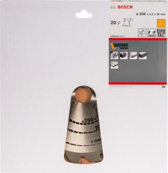 Ripzāģa disks Construct Wood 250x30x3,2mm, Z20, Galda zāģiem PRO CONSTRUCT WOOD RIPZĀĢA ASMENS, 2608641774, BOSCH (2608641774)