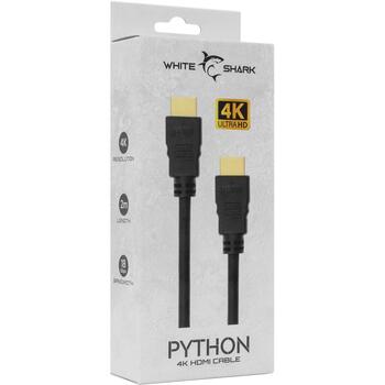 White Shark HDMI кабель PYTHON, 2м, 4K, 60 кадров/с, 18 Гбит/с, 24K золотые разъемы, Ethernet, ARC, CEC (PYTHON)