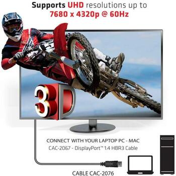 Club3D кабель DisplayPort CAC-2067 1м 8K 60Гц, 1.4, 32.4 Гбит/с, прямые разъемы, 4 слоя защиты (CAC-2067)