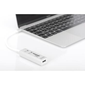Digitus USB centrmezgls DA-70243, 3x USB 2.0, SD, MicroSD, USB-C, galda, balts (DA-70243)