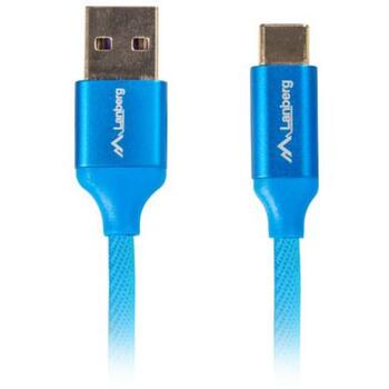 Lanberg USB Type-C к USB Type-A 2.0 кабель, CA-USBO-22CU-0018-BL, 1.8 м, 480 Мбит/с, Синий, QC 3.0, алюминиевые разъемы (CA-USBO-22CU-0018-BL)
