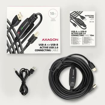 Axagon USB-кабель ADR-210B 10м, активный, USB 2.0 A-M, B-M, 1 x USB 3.0 B, черный (ADR-210B)