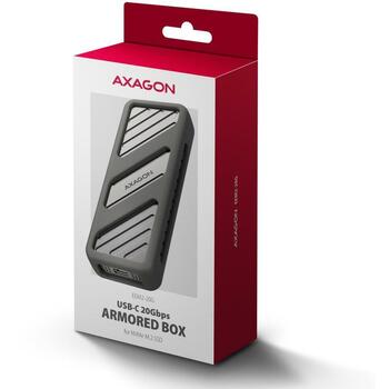 Axagon SDD cietā diska korpuss EEM2-20G USB-C 20Gbps, M.2, melns, 15 x 112 x 40 mm, 0.38 m kabelis, 1 termiskā pad (EEM2-20G)