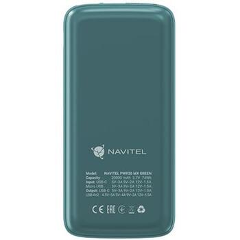 Navitel PWR20 MX Green PWR20 MX Green, 20000mAh, 3.7V, 74Wh, 2xUSB-A, divvirzienu USB-C, mikro-USB (PWR20 MX Green)