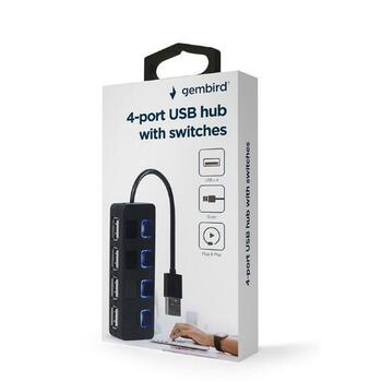 Gembird USB centrmezgls UHB-U2P4-05 USB 2.0 4 porti, melns (UHB-U2P4-05)