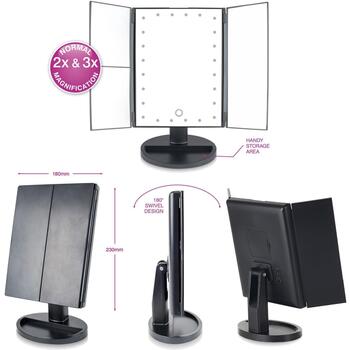 Rio Складное LED зеркало для макияжа MMFD-EU/1,6, 2x/3x, USB 5V, 180° поворотное, сенсорное включение (MMFD-EU/1,6)
