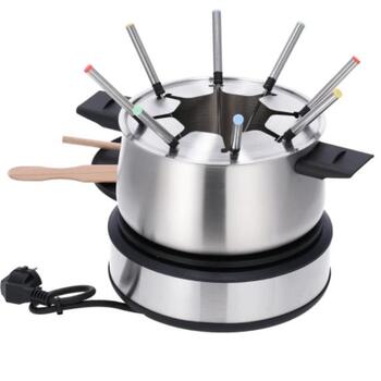 Severin Фондю 2471-000, 1500 W, 2.04 кг, Черный, Серебристый, Термостат, Нержавеющая сталь, Пластик, 8 вилок, блинная тарелка (2471-000)
