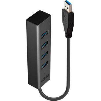 Lindy USB хаб 43324 4x USB 3.0, 5Gbps, серый, интегрированный кабель (43324)