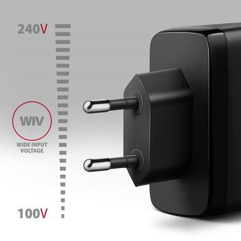 Axagon настенный зарядное устройство ACU-DPQ100 100W, 100-240V, 3 порта, QC 4+, PD 3.0, черный, защита питания (ACU-DPQ100)