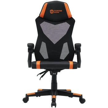 Spēļu krēsls ar mesh atzveltni 90°–135° regulējama atzveltne Class-3 gāzes pacēlājs līdz 120 kg Flow MCH01 Melns-Oranžs CNE-MCH01 CANYON (CNE-MCH01)