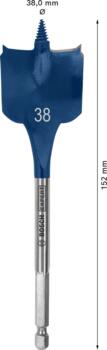 Spalvurbis ar centrējošo smaili, 38x152 mm, Urbjmašīnām/skrūvgriežiem, triecienurbjmašīnām/triecienskrūvgriežiem EXPERT SELF CUT SPEED LĀPSTVEIDA URBIS, 2608900329, BOSCH (2608900329)