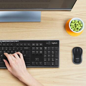 Logitech клавиатура беспроводной комплект 920-004508, 10 м, QWERTY, черный, 36 месяцев работы от батареи, 3 кнопки (920-004508)
