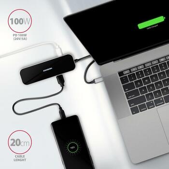 Axagon USB centrmezgls HMC-6H4A 6in1, 4x USB-A, 1x USB-C PD 100W, 1x HDMI 4K, 5Gb/s, 20cm kabelis (HMC-6H4A)