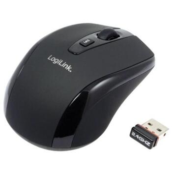 Logilink оптическая беспроводная мышь ID0031, 800/1600 dpi, 2.4 ГГц, 10 м, 3 кнопки, USB, прокрутка, Plug and Play, черная (ID0031)
