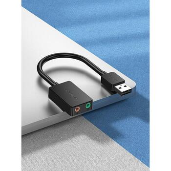 Vention USB 2-портовая внешняя звуковая карта CDYB0 0.15м, 2.1 канала, 16 бит, 3.5 мм, черная (CDYB0)