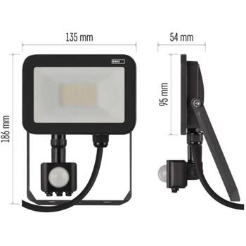 Emos LED прожектор INOVO ZS2722, 20 W, 2200 lm, IP65, 120°, 4000 K, PIR датчик, алюминий, стекло (ZS2722)