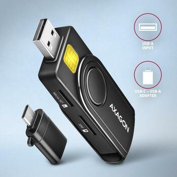 Axagon planšetdators CRE-SMP2A USB-C, USB 2.0, 4 sloti, atmiņas karte microSD, SIM, melns, CE, RoHS (CRE-SMP2A)