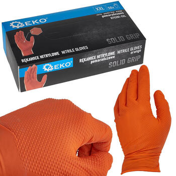 Geko Нитриловые перчатки SOLID GRIP G75201-XXL, 50 шт., XXL, оранжевые, 3D алмазная текстура (G75201-XXL)