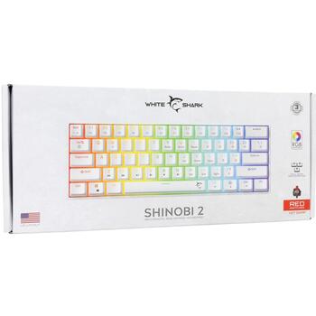 White Shark SHINOBI-2-W-US-RED.SW, механическая клавиатура, 61 клавиша, RGB, горячая замена Red переключателей, anti-ghosting, USB (SHINOBI-2-W-US-RED.SW)