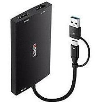 Lindy I/O конвертер 43430 USB Type A и C на Dual HDMI 4K60, 1 USB-C, 1 USB 3.2, черный (43430)