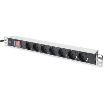 Digitus Pagarinātājs DN-95402, 2 m, 7 kontaktligzdas, 250 V, 16 A, 4000 W, alumīnija, slēdzis, 19 collas, 1U (DN-95402)