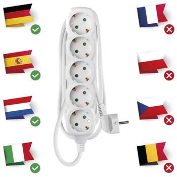 Emos Удлинитель P0521R, 1,5м, 5x2P+PE, белый, PVC, 3680W, защита от детей (P0521R)